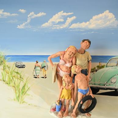 Billedkunst som forestillinger en familie på Vejers Strand