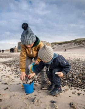 Saml sten på stranden